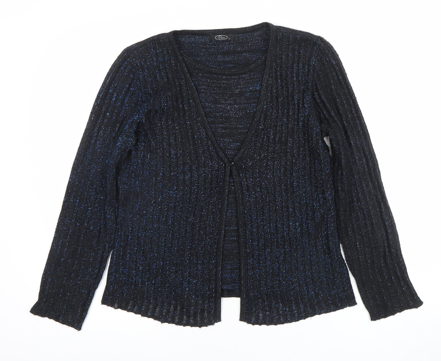 Pm Womens Black Glitter Knit Cardigan Small V-Neck Long Sleeve