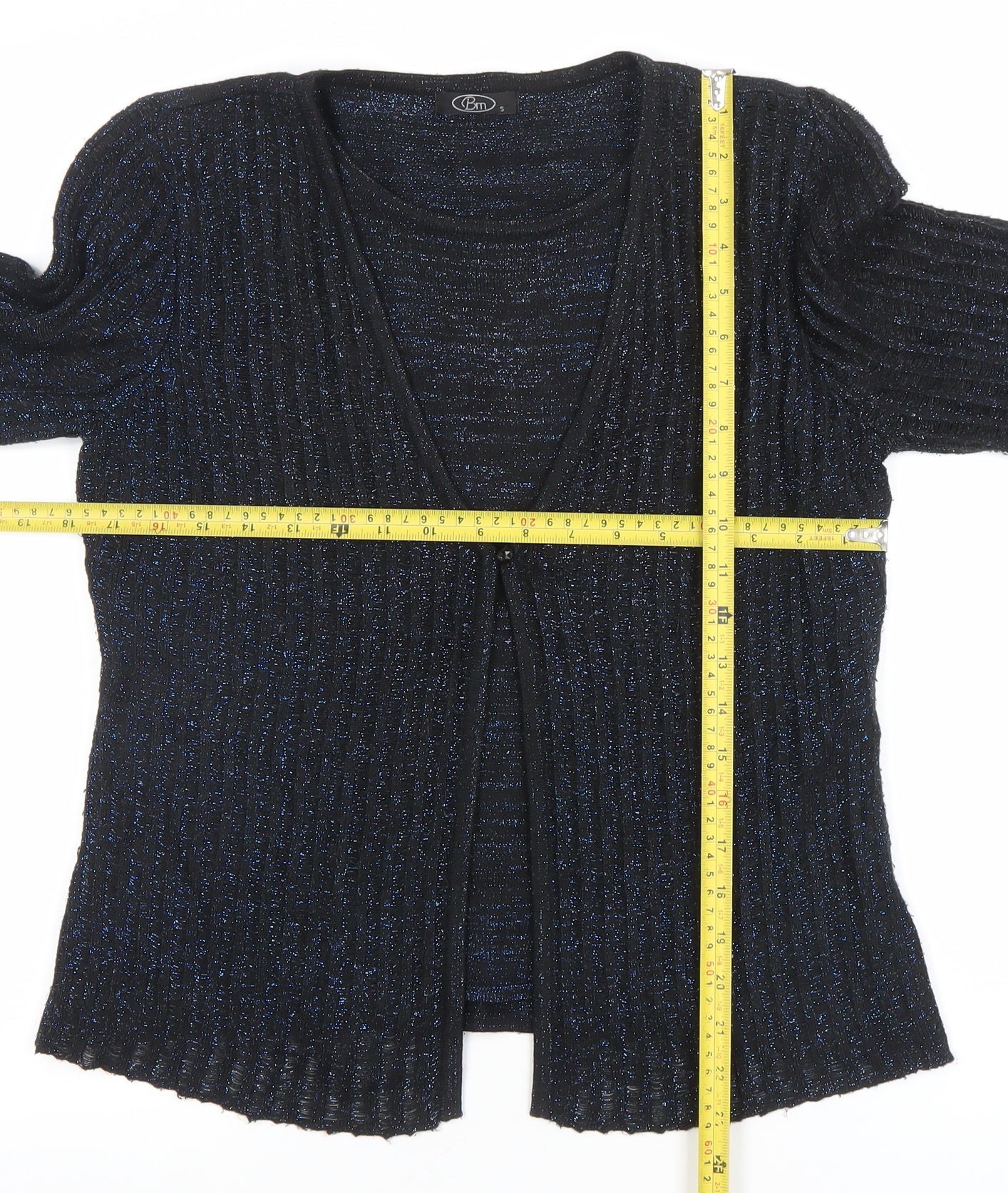 Pm Womens Black Glitter Knit Cardigan Small V-Neck Long Sleeve