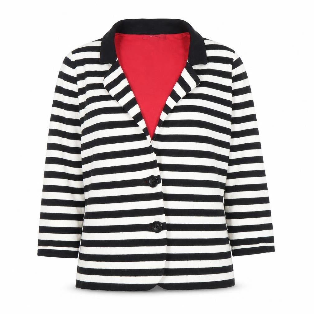 Monsoon Women's Black & White Striped Blazer UK 14 Cotton Blend