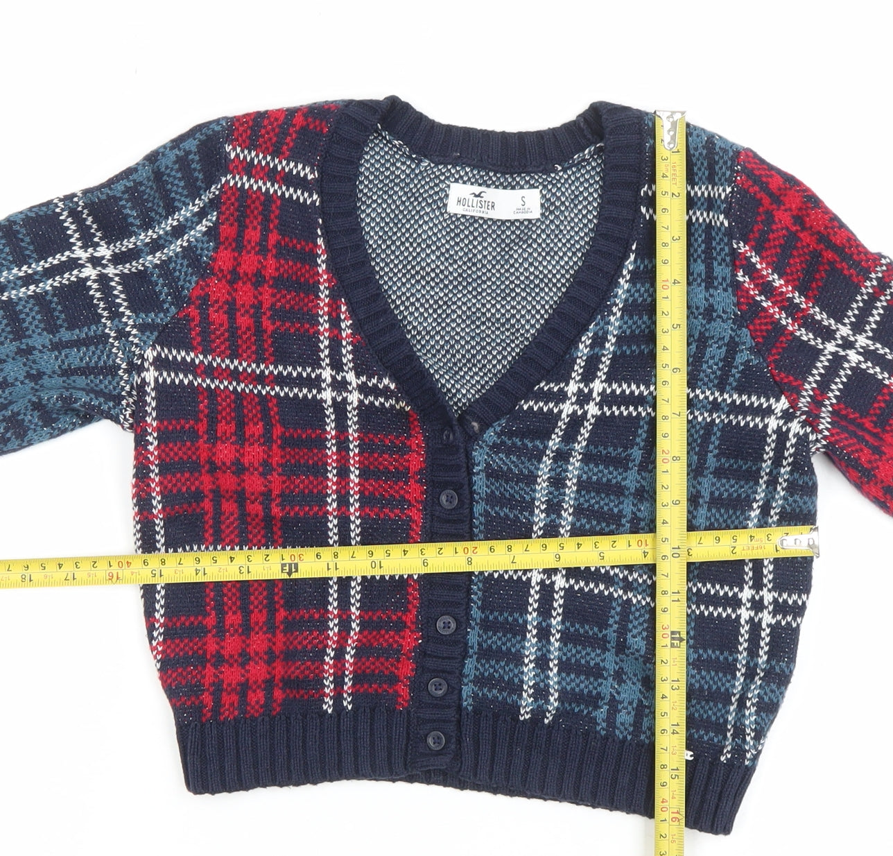 Hollister Womens Multicoloured Check Knit V-Neck Cardigan S