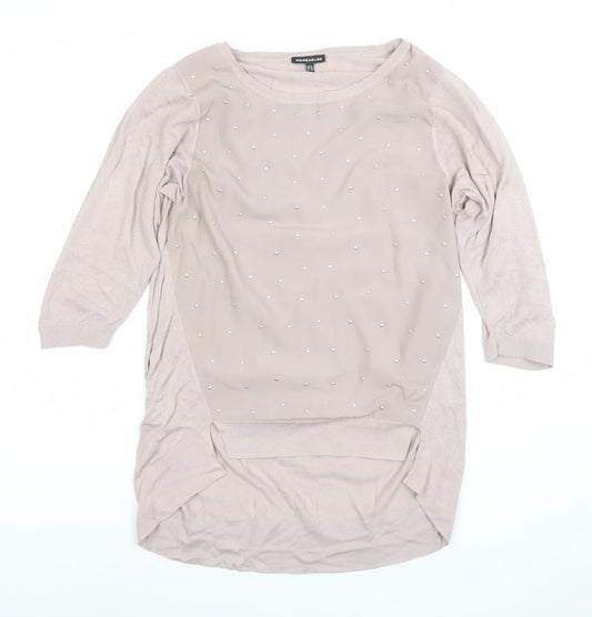 Warehouse Women’s Beige Beaded Tunic Top Size 6 3/4 Sleeve