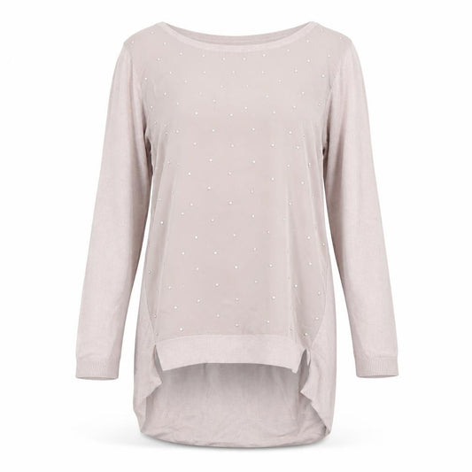 Warehouse Women’s Beige Beaded Tunic Top Size 6 3/4 Sleeve