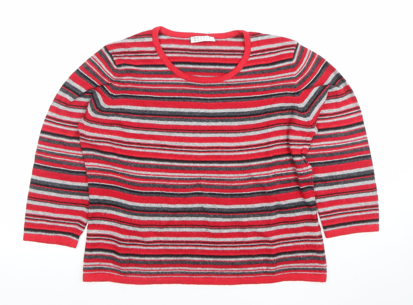 Precis Petite Women's Red Striped Wool Blend 3/4 Sleeve Jumper L