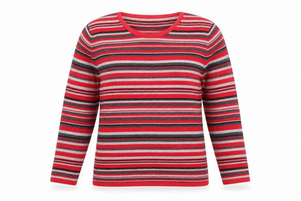 Precis Petite Women's Red Striped Wool Blend 3/4 Sleeve Jumper L