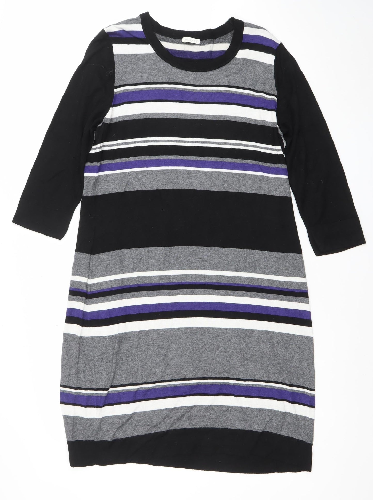 Planet Women’s Black Grey Striped Knit Shift Dress Size L