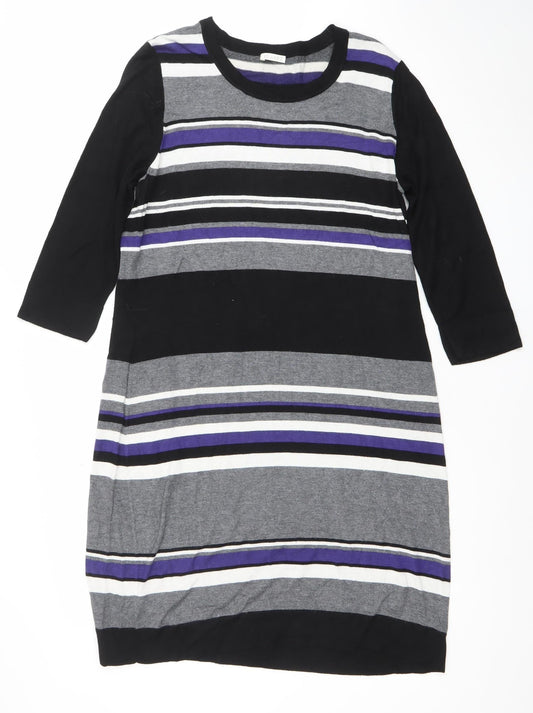 Planet Women’s Black Grey Striped Knit Shift Dress Size L