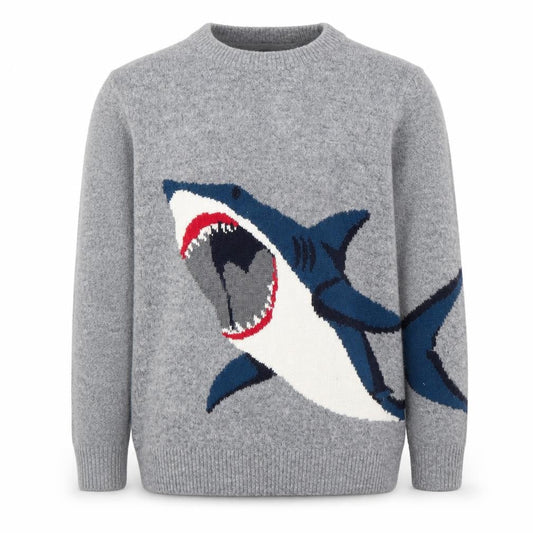 FatFace Girls Grey Shark Jumper 8-9 Years Crew Neck Wool Blend Knit