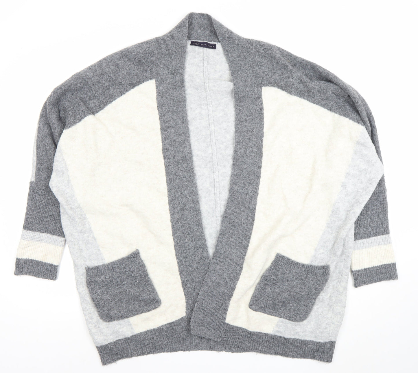 Marks and Spencer Women’s Grey Knit Open Cardigan L Relaxed Fit