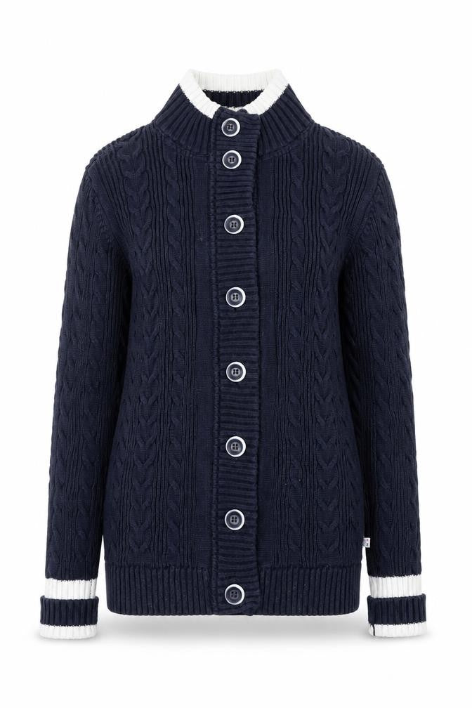 Crew Clothing Women's Blue Cable Knit Cotton Cardigan Size 8