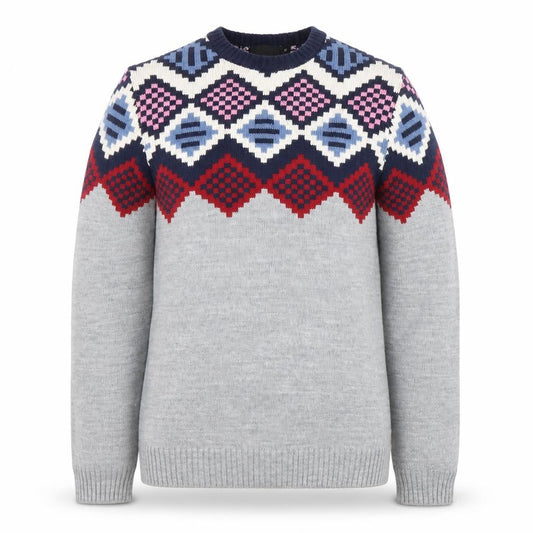 Front view of ASOS Men’s Grey Geometric Knit Jumper, size M, Long Sleeve Pullover