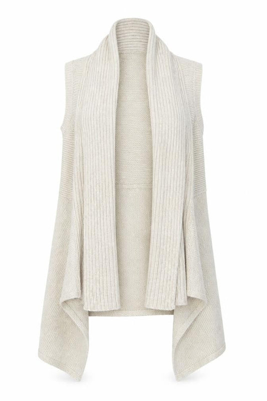 New Look Women's Beige Knit Sleeveless Open Cardigan Size 10