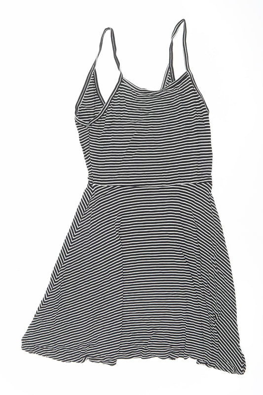 H&M Divided Women’s Black Striped Viscose Sleeveless Slip Dress Size 12