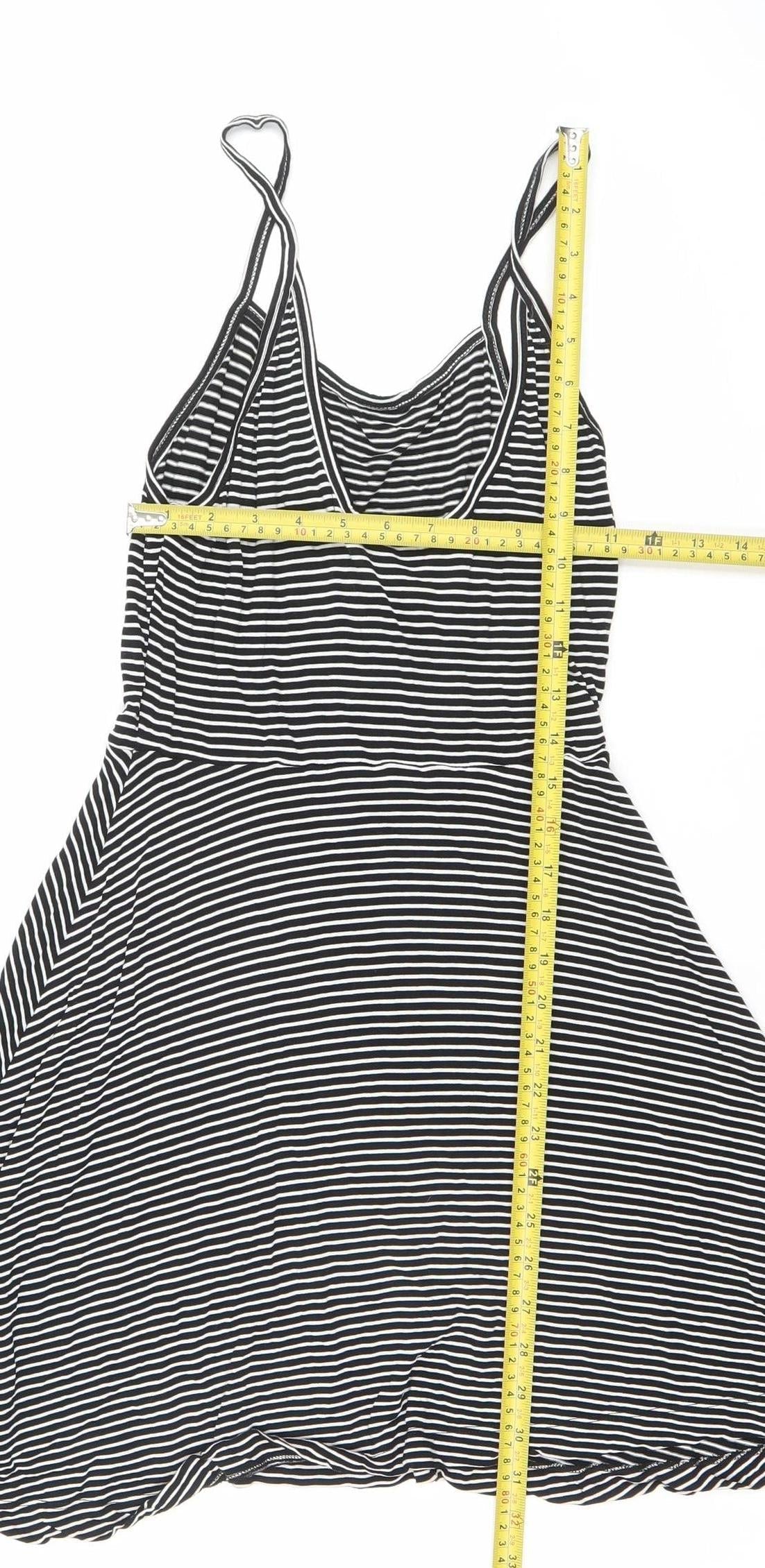 H&M Divided Women’s Black Striped Viscose Sleeveless Slip Dress Size 12
