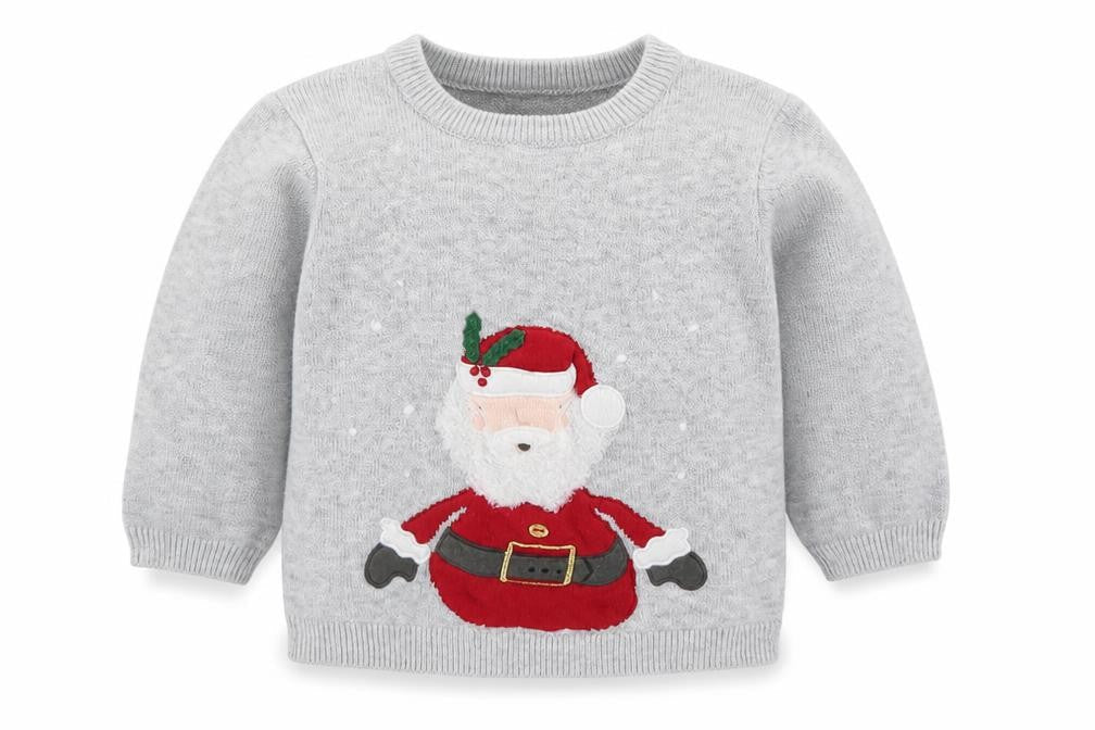 mamas & papas Grey Santa Knitted Baby Jumper 0-3 Months Christmas Pullover