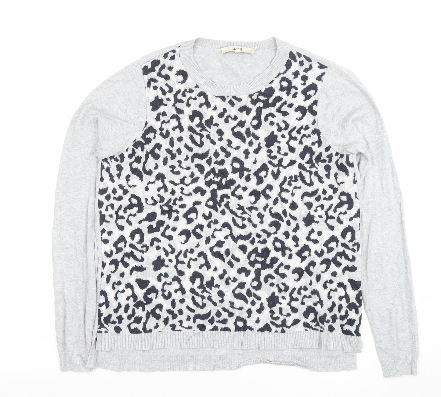 Oasis Women’s Grey Animal Print Crew Neck Long Sleeve Jumper Size S