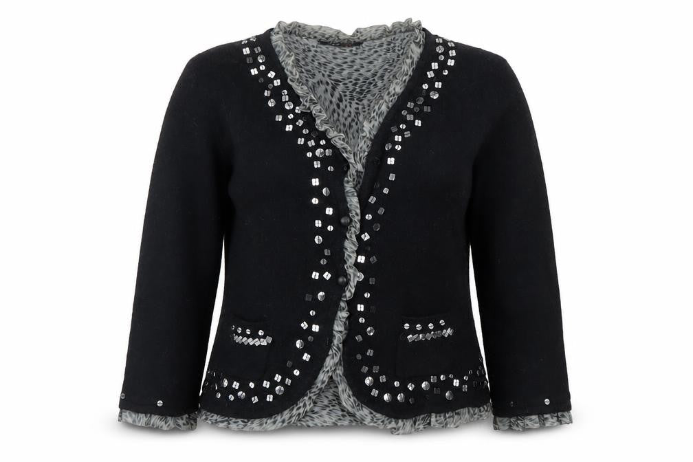 Jeff & Co Women's Black Beaded Wool Angora Cardigan Size 14