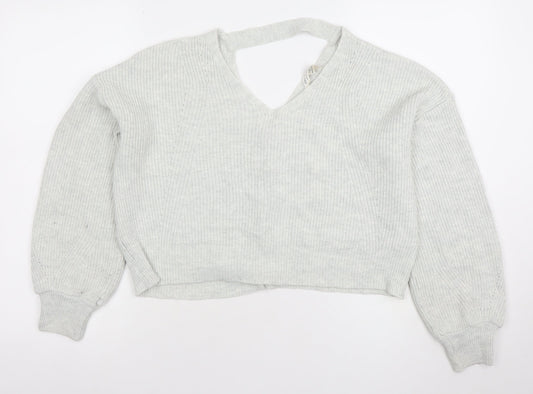 New Look Women’s Grey V-Neck Rib Knit Button Cardigan Size 12