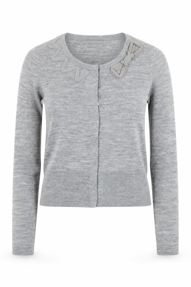 Laura Ashley Women's Grey Wool Blend Bow Cardigan UK 10