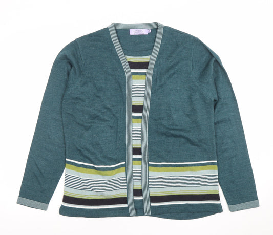 Honor Millburn Women's Green Striped Knit Open Cardigan M