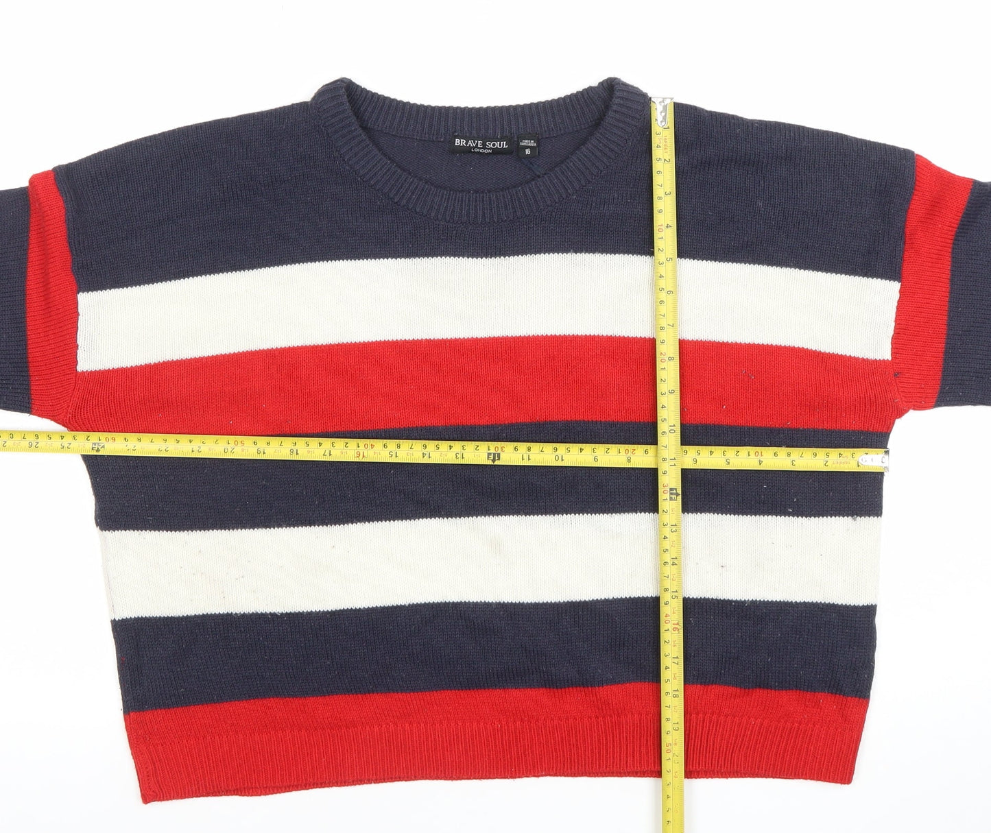 Brave Soul Women's Multicoloured Striped Crew Neck Jumper Size 16