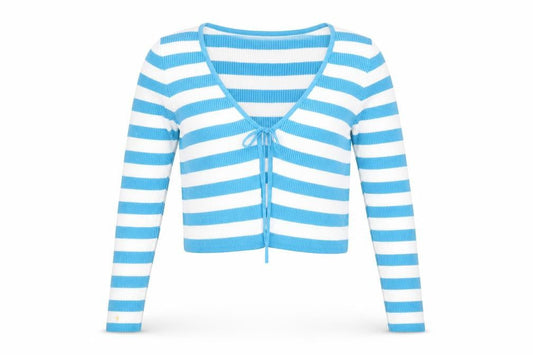 Primark Unisex Blue Striped V-Neck Tie Front Cardigan M