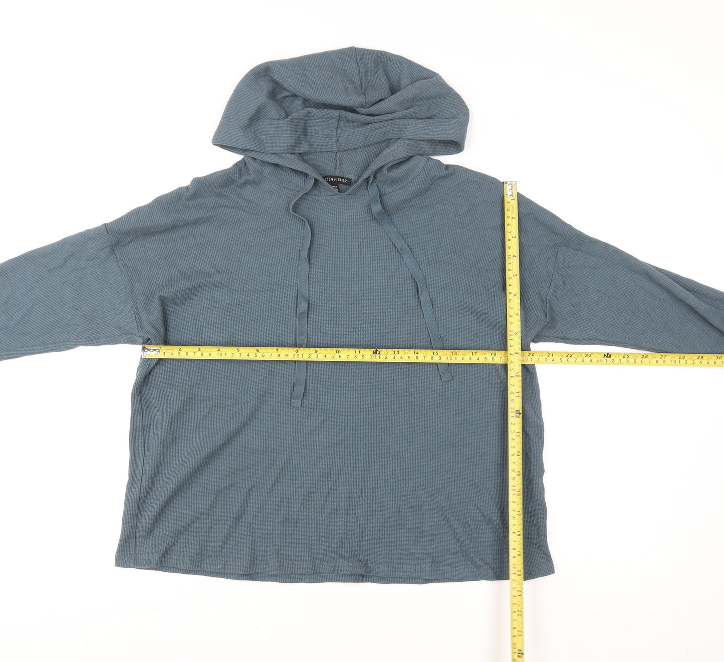 Eileen Fisher Women Blue Hooded Pullover Top M Organic Cotton Tencel Blend