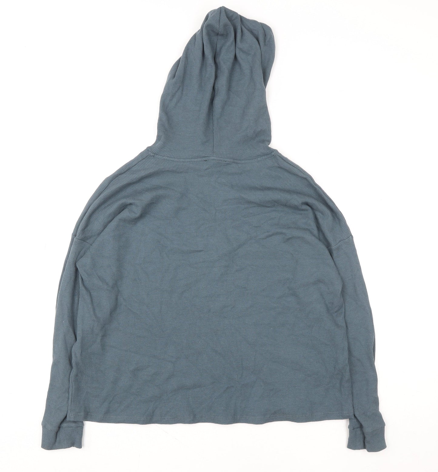 Eileen Fisher Women Blue Hooded Pullover Top M Organic Cotton Tencel Blend