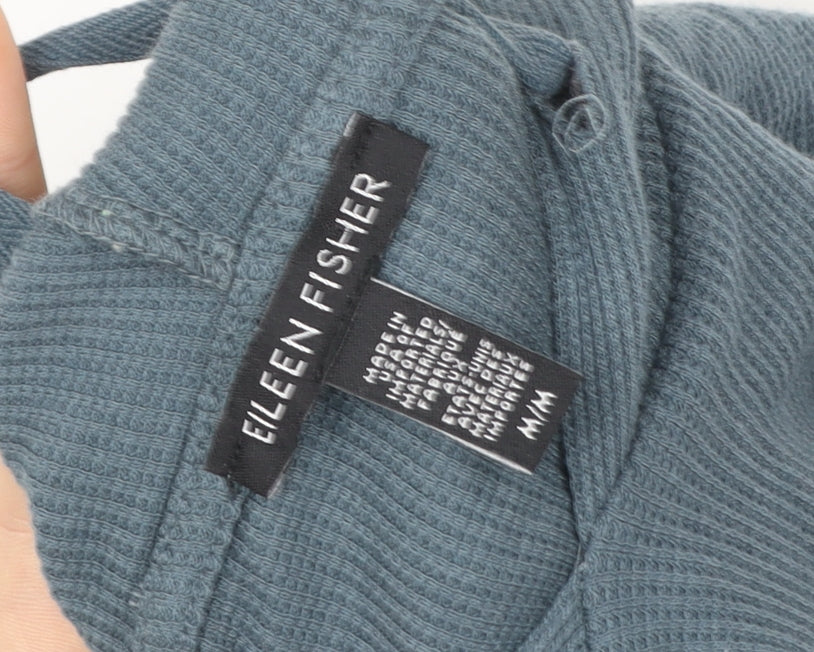 Eileen Fisher Women Blue Hooded Pullover Top M Organic Cotton Tencel Blend