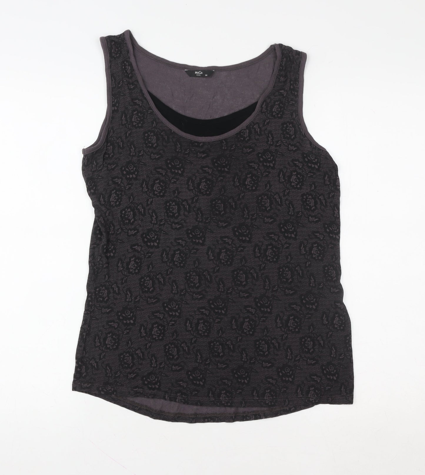 M&Co Women’s Black Floral Petite Size 14 Sleeveless Tank Top
