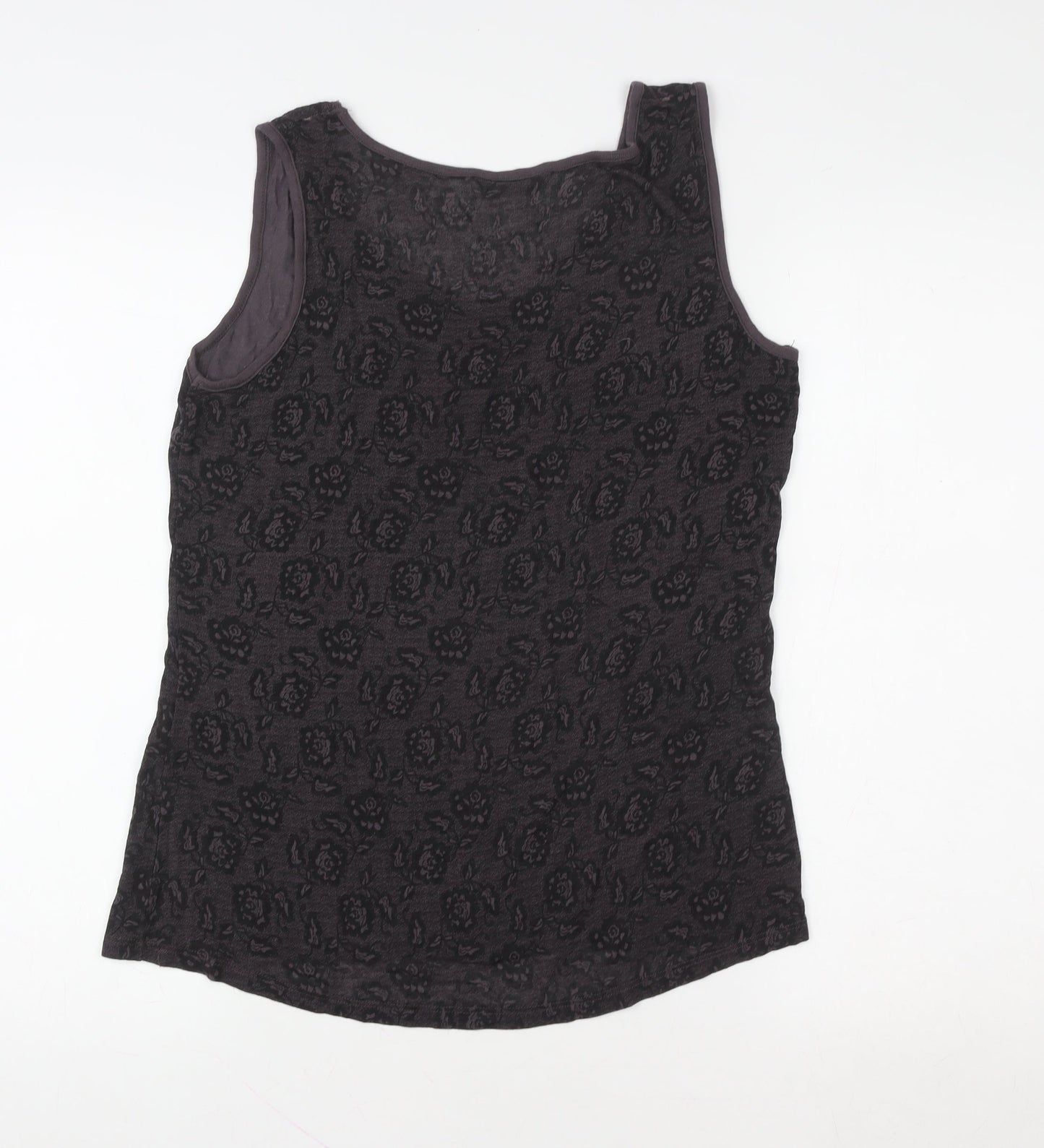 M&Co Women’s Black Floral Petite Size 14 Sleeveless Tank Top