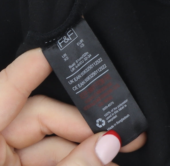 F&F Women Black XS Pullover Polyester Funnel Neck Sweatshirt