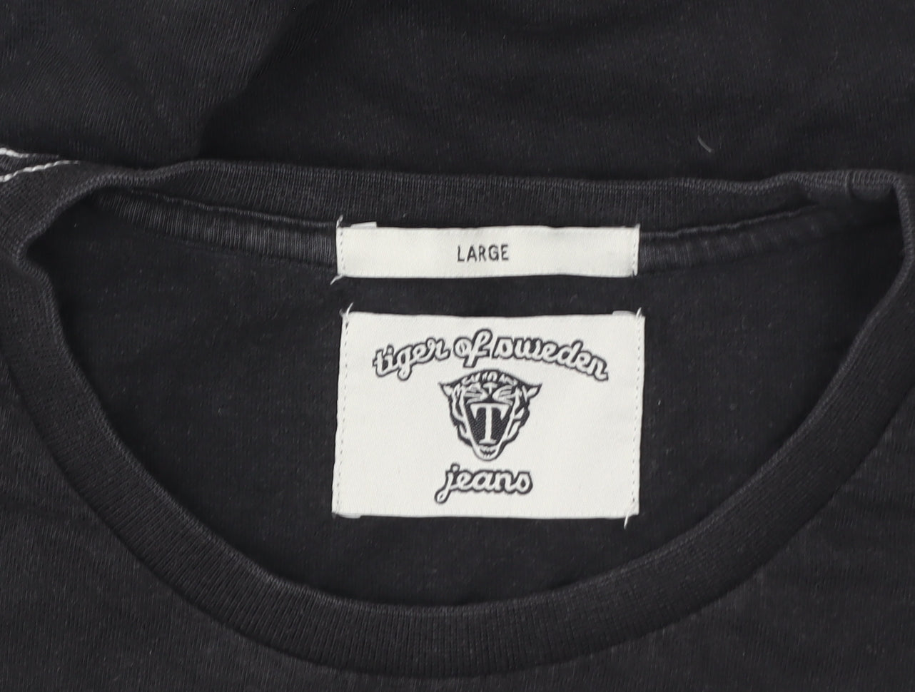 Tiger of Sweden Men's Black Cotton Crew Neck Logo T-Shirt Size L