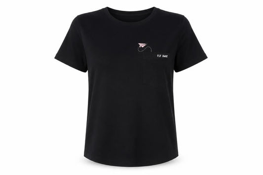 Front view of 98 Coast Av. Women's Black Cotton Embroidered T-Shirt M