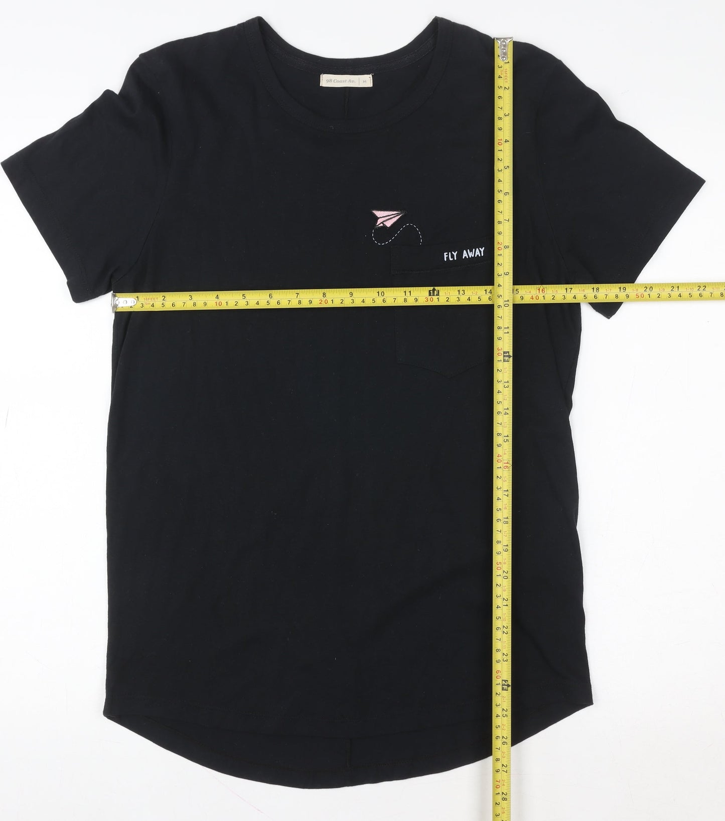 98 Coast Av. Women's Black Cotton Embroidered T-Shirt M