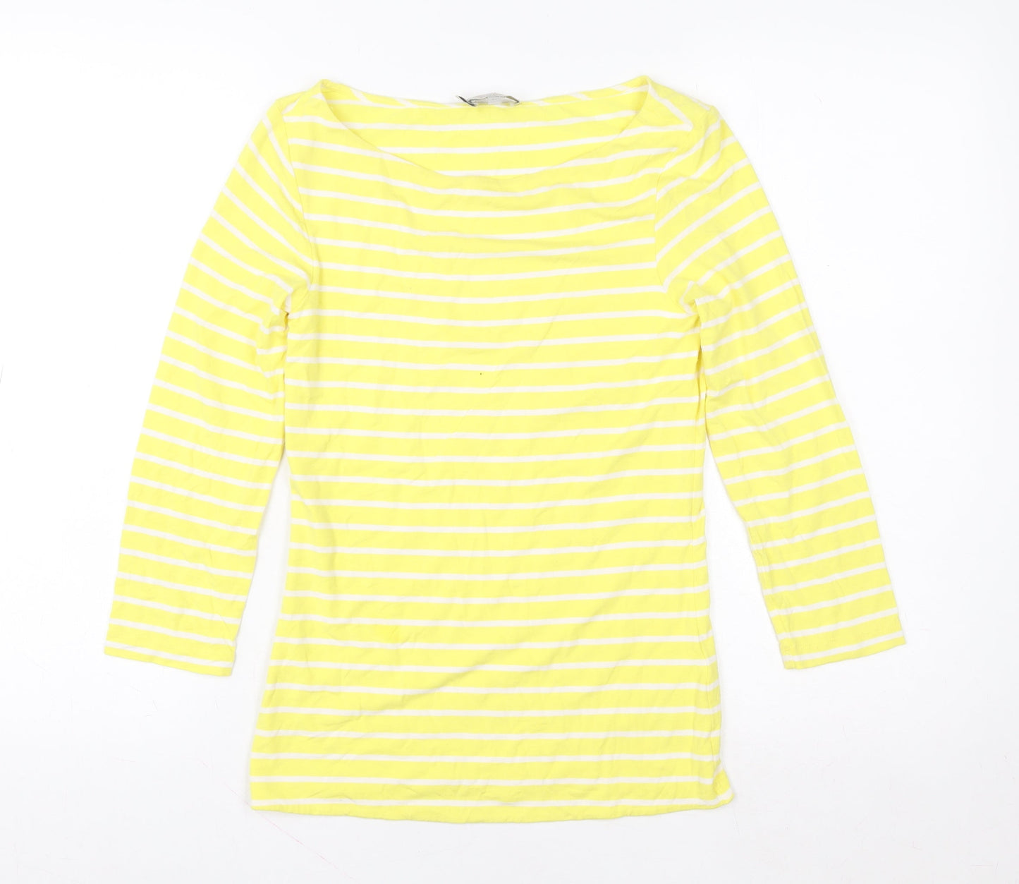 Hobbs Women’s Yellow White Striped Boat Neck 3/4 Sleeve Cotton T-Shirt XS