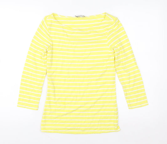 Hobbs Women’s Yellow White Striped Boat Neck 3/4 Sleeve Cotton T-Shirt XS