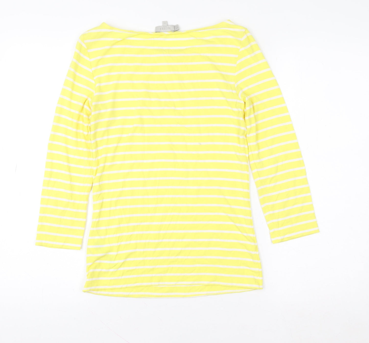 Hobbs Women’s Yellow White Striped Boat Neck 3/4 Sleeve Cotton T-Shirt XS
