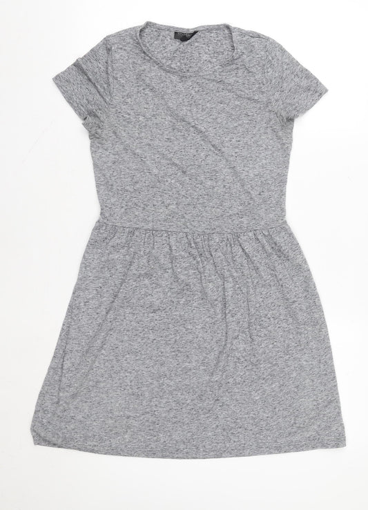 Topshop Women Grey Jersey Fit & Flare Dress Size 8