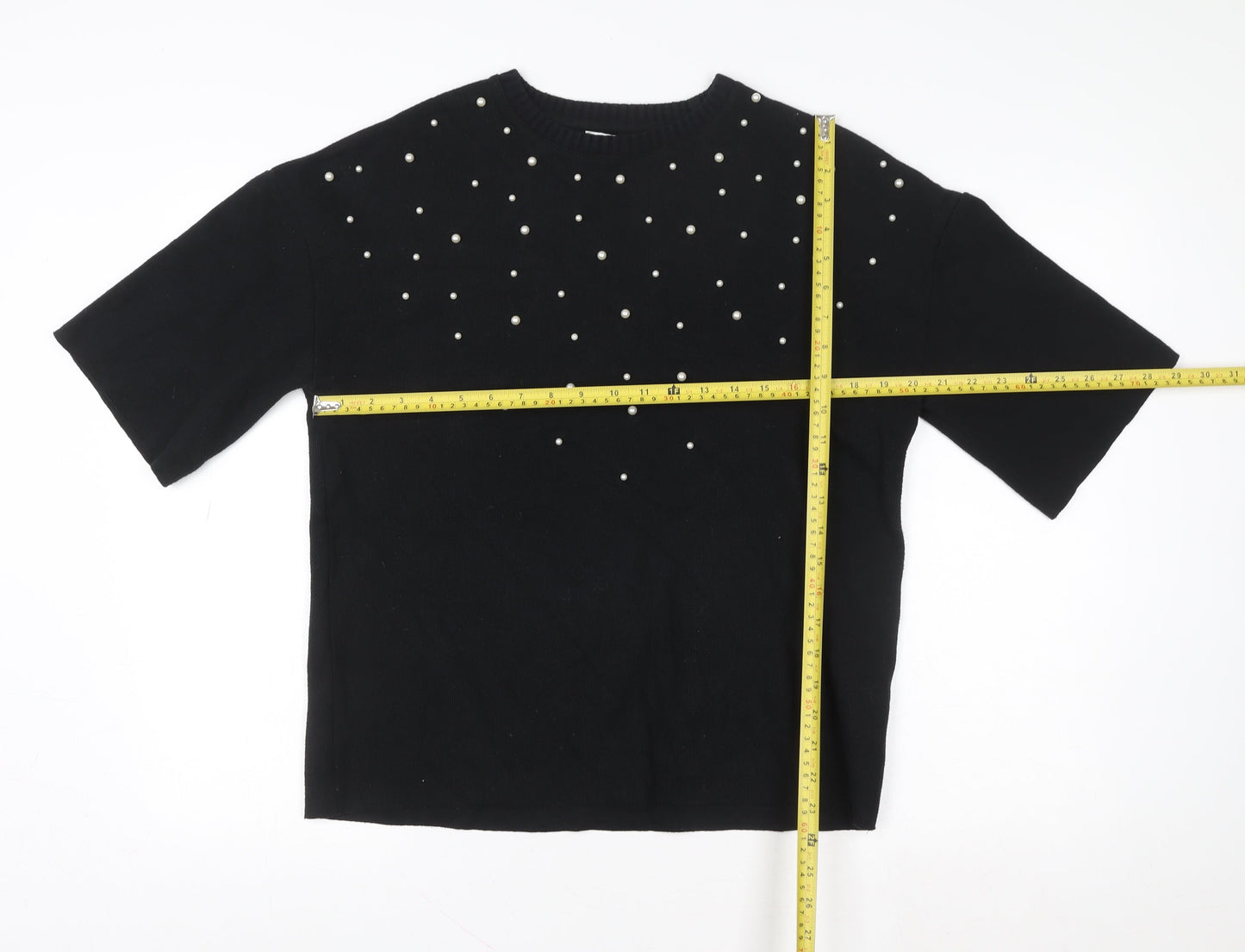 Marks and Spencer Women Black Size 10 Beaded Pullover Sweater
