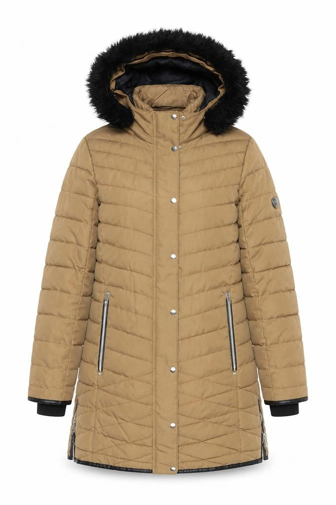 Dare 2b Women's Beige Quilted Long Hooded Puffer Coat Size 8