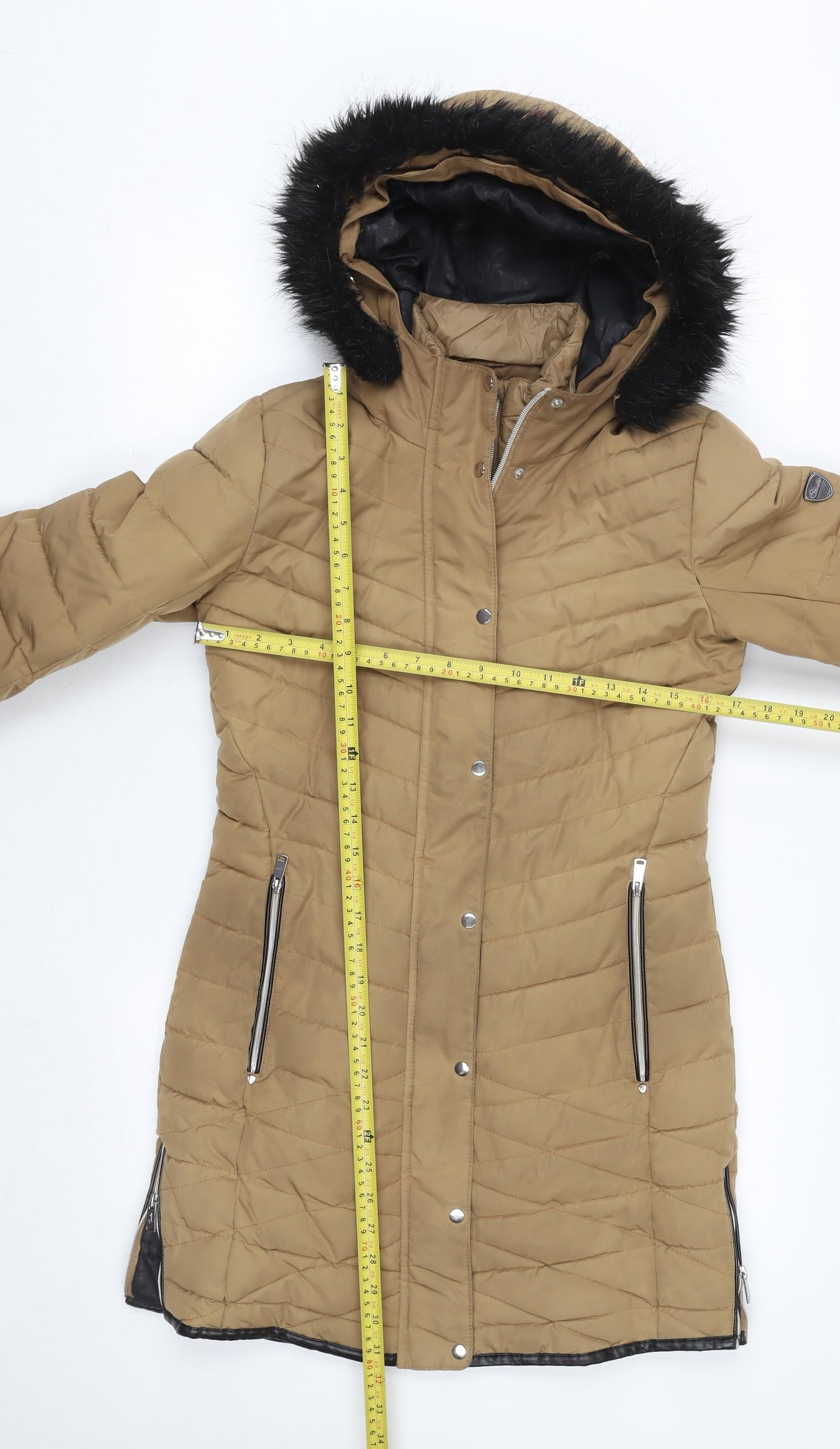 Dare 2b Women's Beige Quilted Long Hooded Puffer Coat Size 8
