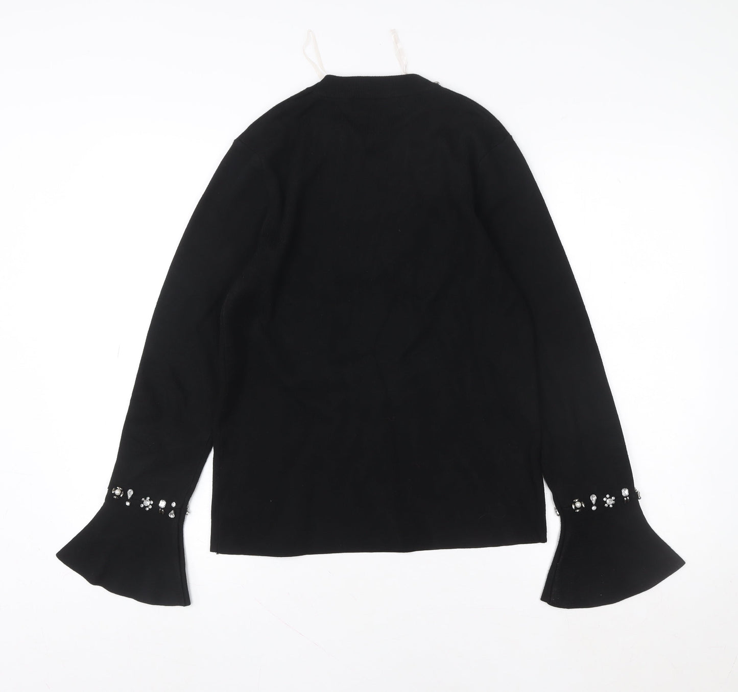 Rant & Rave Women’s Black Beaded Knit Blouse Size 12 Long Sleeve
