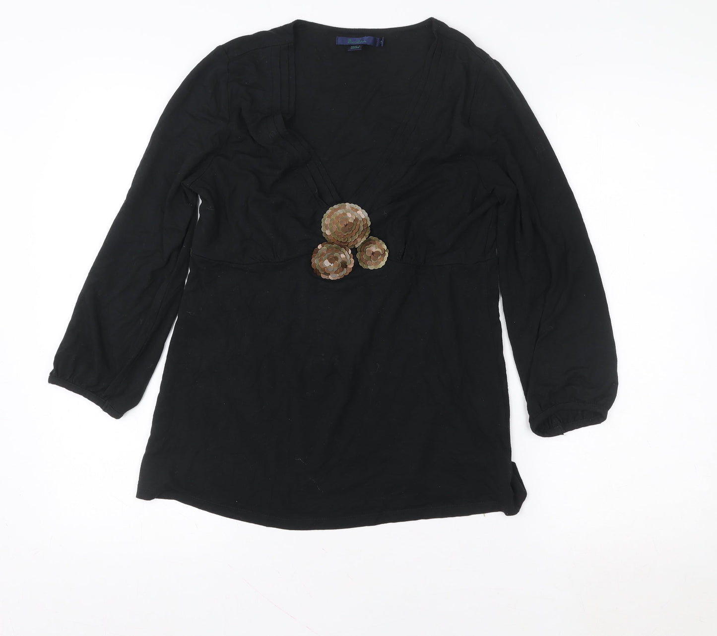 Boden Women’s Black Long Sleeve Sequin Tunic Blouse Size 12