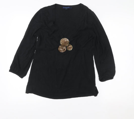 Boden Women’s Black Long Sleeve Sequin Tunic Blouse Size 12