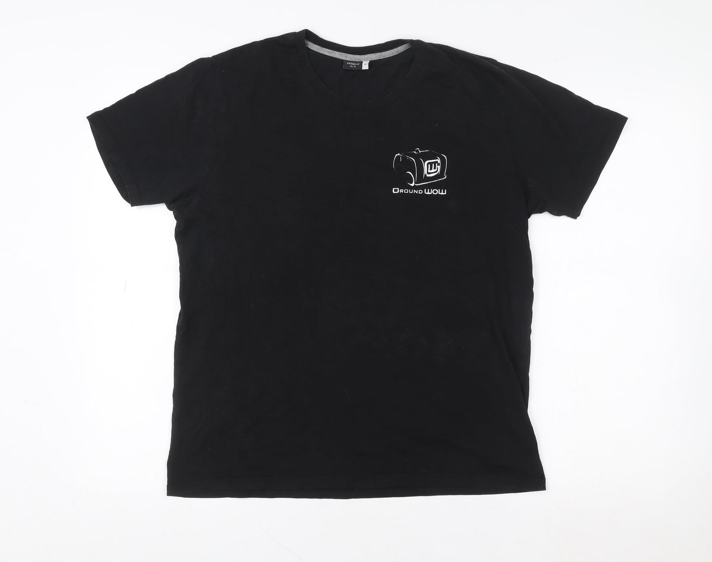 Premium Men Black Cotton Crew Neck Short Sleeve T-Shirt M