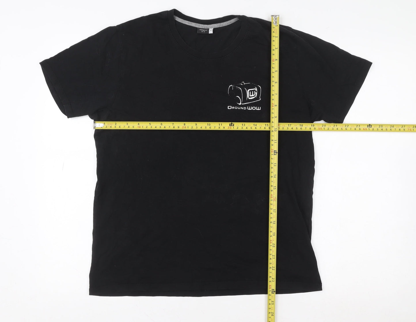 Premium Men Black Cotton Crew Neck Short Sleeve T-Shirt M
