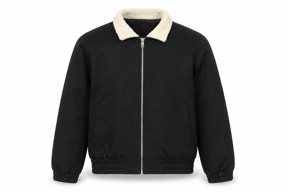 boohooMAN Men’s Black Faux Shearling Collar Bomber Jacket Size M