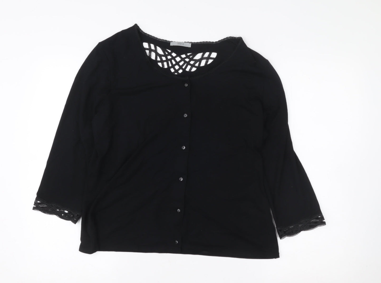 Marks and Spencer Women's Black Lace Trim Button-Up Top UK 18