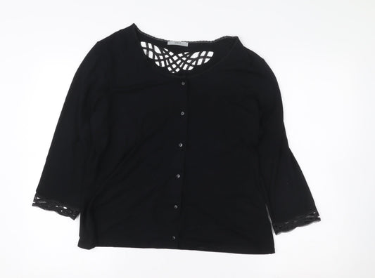 Marks and Spencer Women's Black Lace Trim Button-Up Top UK 18