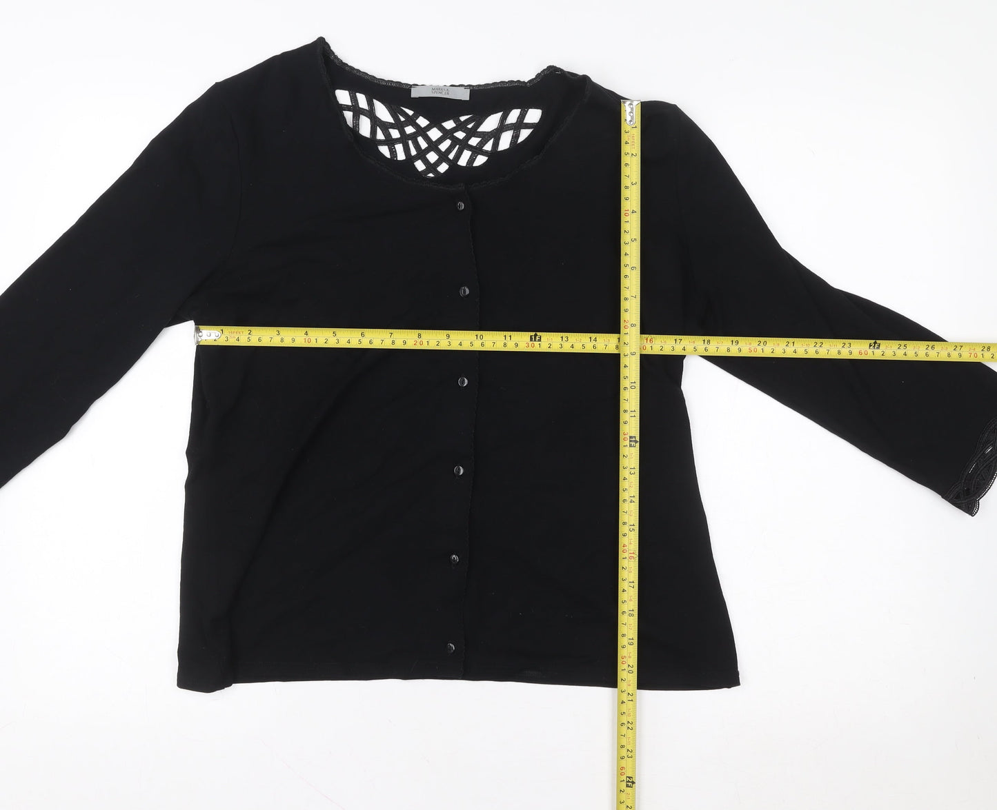 Marks and Spencer Women's Black Lace Trim Button-Up Top UK 18